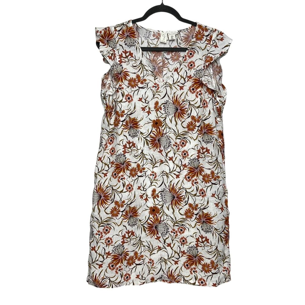 Joie 100% Linen Floral Shift Dress Size Medium Ruffle Sleeve Boho Cottagecore